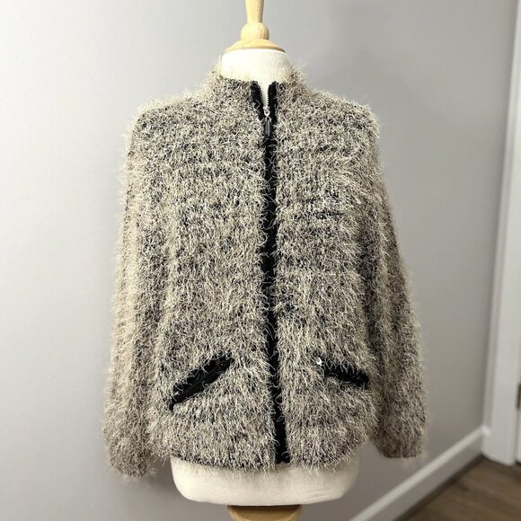 jamie sadock Jackets & Blazers - Jamie Sadock Fuzzy Black White Full Zip Jacket Sz L